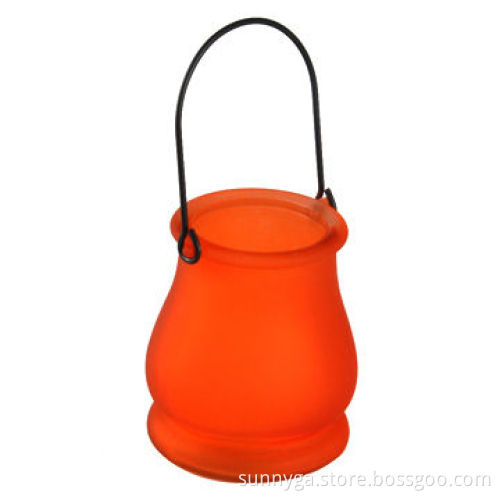 11oz Calabash-shaped Glass Candle Holder with Handle, Frosted and Spray Color Finish